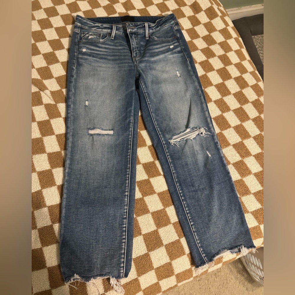 Women’s buckle black straight leg jeans